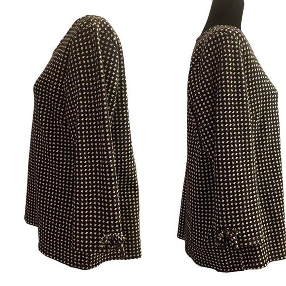 Talbots Black and White Pattern 3/4 Bow Sleeve Boatneck Sweater Sz L - Picture 3 of 13